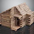 Rustic Log Cabin With Wooden Roof Front Porch Steps Door And Windows