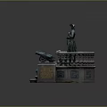 Elegant Historical Statue Display With Pedestal Small Statues Stone Steps And Railings