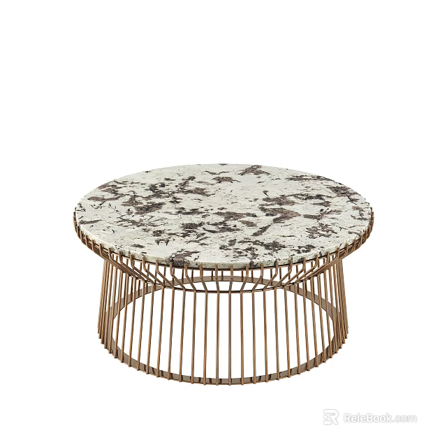 Elegant Modern Round Coffee Table With Marble Top And Gold Metal Base Frame 3d model