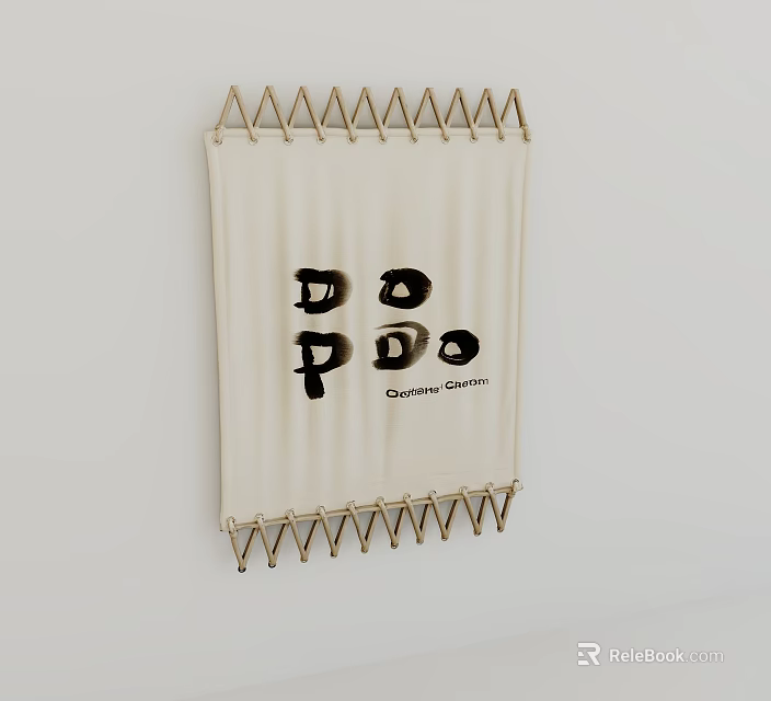 Billboard with Metal Triangular Frame DO DO PDO Text and Château Carignan on White Fabric 3d model 