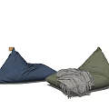 Comfortable Bean Bag Chairs in Blue and Green with Gray Blanket for Cozy Seating