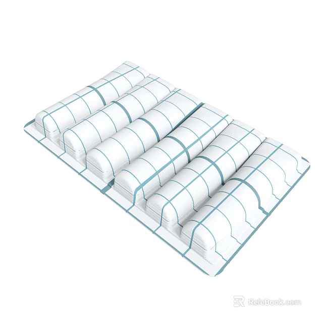 White Rectangular Tray With Neatly Arranged Rolls And Blue Line Patterns 3d model 