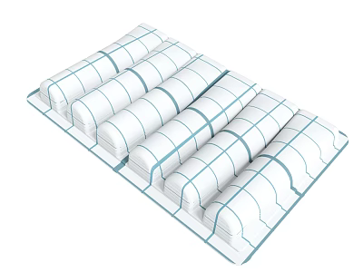 White Rectangular Tray With Neatly Arranged Rolls And Blue Line Patterns 3d model