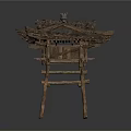 Traditional Chinese Architectural Model With Curved Cornices Tiled Roof And Wooden Supports