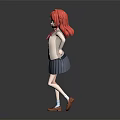 Red Haired Anime Girl In School Uniform With Hand On Head Pose Against Dark Background
