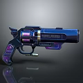 Futuristic Sci-Fi Revolver with Metallic Blue Finish and Purple Accents on Shiny Barrel and Grip