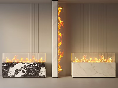 Modern Fireplace Interior Design With Flames Marble And Glass Panels 3d model