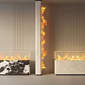 Modern Fireplace Interior Design With Flames Marble And Glass Panels 3d model