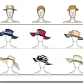 Various Stylish Hats Displayed On Mannequin Heads Across Wooden Shelves