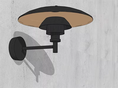 Modern Wall Lamp With Black Bracket Round Light Brown Lampshade Mounted On Gray Textured Wall 3d model