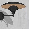 Modern Wall Lamp With Black Bracket Round Light Brown Lampshade Mounted On Gray Textured Wall