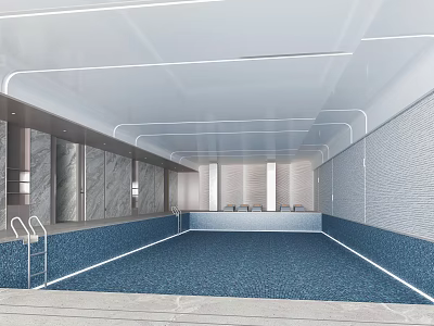 Modern Indoor Swimming Pool With Sleek Ceiling Lines Ceramic Tile Walls And Blue Water 3d model