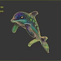 Vibrant Colorful Glowing Dolphin 3D Sculpture with Shiny Details in Leaping Pose