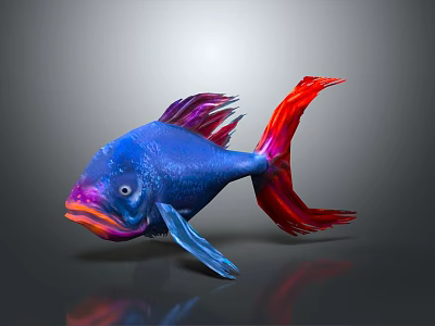 Vibrant Colorful Fish With Blue Body Red And Purple Fins On Gray Background 3d model