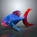 Vibrant Colorful Fish With Blue Body Red And Purple Fins On Gray Background