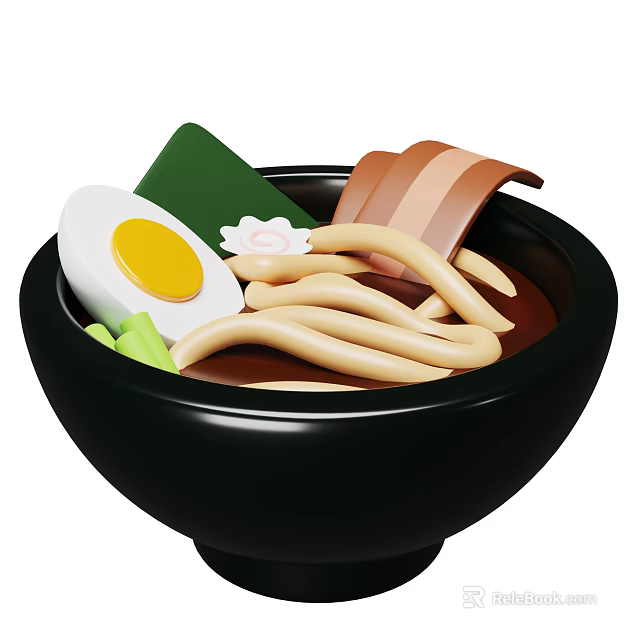 Delicious Ramen Bowl with Soft Boiled Egg Green Vegetables and Noodles in Rich Soup Broth 3d model 