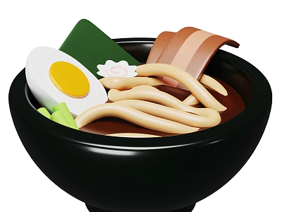 Delicious Ramen Bowl with Soft Boiled Egg Green Vegetables and Noodles in Rich Soup Broth 3d model