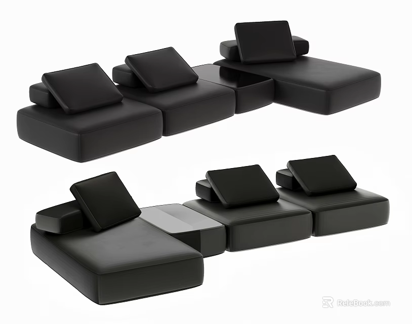 Black Modular Sectional Sofa With Multiple Seats And Comfortable Cushions 3d model