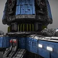 Cartoon Scenario Of Sci Fi Spaceship With Multiple Disc Structures Tower Top Blue Gray Details