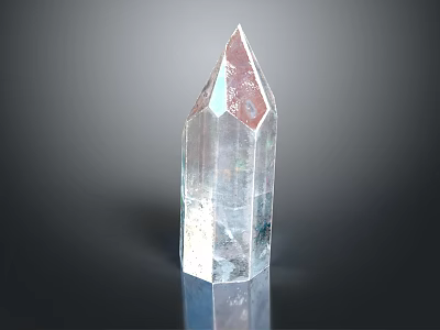 Crystal Decorative Ornament In Transparent Prism Shape On Dark Background With Reflection 3d model