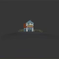 Rustic Wooden House With Worn Metal Roof Blue Red Exterior Signboard And Surrounding Weeds