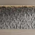 Modern Gray Stone Texture Background Wall With Panel Design And Lighting 3d model