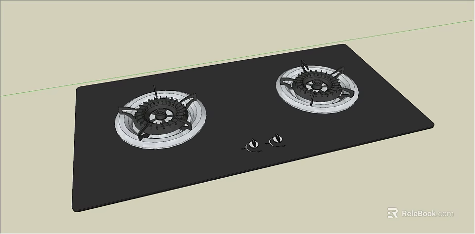 Kitchen Appliance Gas Stove Cooktop With Two Burners And Control Knobs 3d model