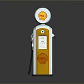 Vintage Shell Gas Pump Model in White and Yellow with Logo and Fuel Nozzle