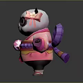 Cute Panda Game Character In Pink Purple Kimono With Flower And Green Ring