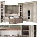 Elegant Modern Kitchen Interior With Light Gray Cabinets And Marble Island Countertop