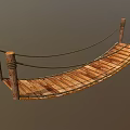 Rustic Wooden Suspension Bridge With Rope Railings Log Posts And Wooden Planks