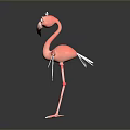 Cute 3D Cartoon Flamingo Standing With Open White Wings And Pink Body