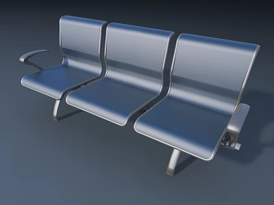 Modern Stainless Steel Public Chair With Three Seats And Armrests for Public Spaces 3d model