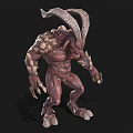 Fierce Mythical Monster with Red Skin Large Horns Muscular Build and Sharp Claws