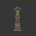 Traditional Stone Lantern With Intricate Stone Base And Wooden Top Structure