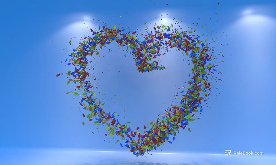 Colorful Fragments Formed Heart Shaped Pendant On Blue Background With Lighting 3d model 