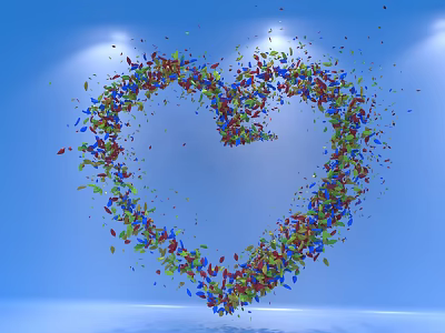 Colorful Fragments Formed Heart Shaped Pendant On Blue Background With Lighting 3d model