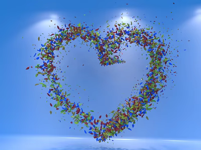 Colorful Fragments Formed Heart Shaped Pendant On Blue Background With Lighting 3d model