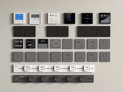 Assorted Switch Panels And Sockets In Different Colors And Functions 3d model