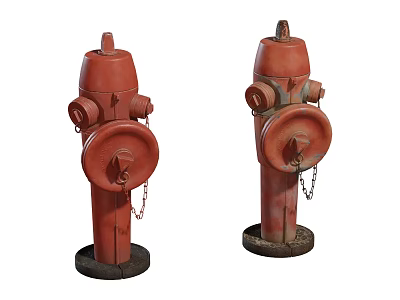 Two Red Fire Hydrants With Metal Chains As Essential Fire Fighting Equipment 3d model