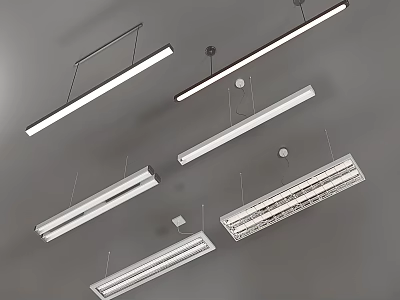 Modern Linear Pendant Lights Various White Designs Mounted on Ceiling for Interior Lighting 3d model