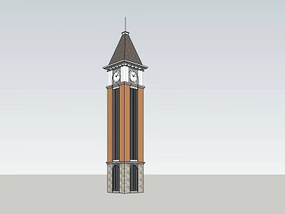 Classic Clock Tower With Steeple Brown And White Walls Stone Base And Clock Faces 3d model