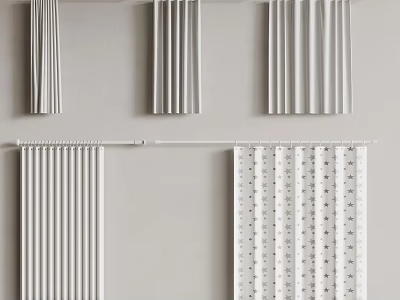 Various Modern Curtain Styles Featuring Striped And Star Pattern Designs 3d model