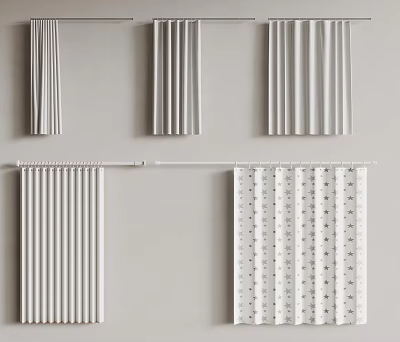 Various Modern Curtain Styles Featuring Striped And Star Pattern Designs 3d model