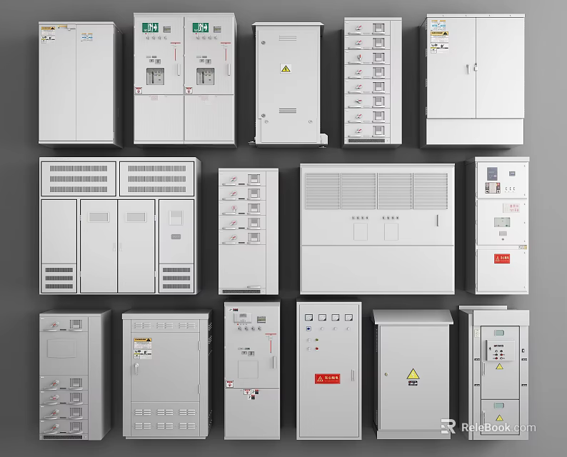 Industrial Electrical Control Cabinets With Various Sizes Different Designs And Safety Features 3d model 
