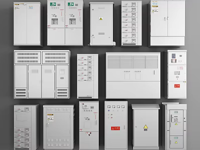 Industrial Electrical Control Cabinets With Various Sizes Different Designs And Safety Features 3d model