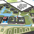 Aerial View of School Campus Buildings with Greenery Lakes Surrounding Trees and Road Networks