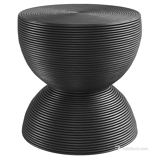 Modern Black Side Table With Striped Design And Double Layer Structure For Living Room 3d model 