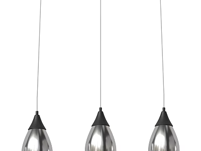 Three Modern Metallic Pendant Lights with Black Top and Sleek Silver Finish Hanging in Style 3d model