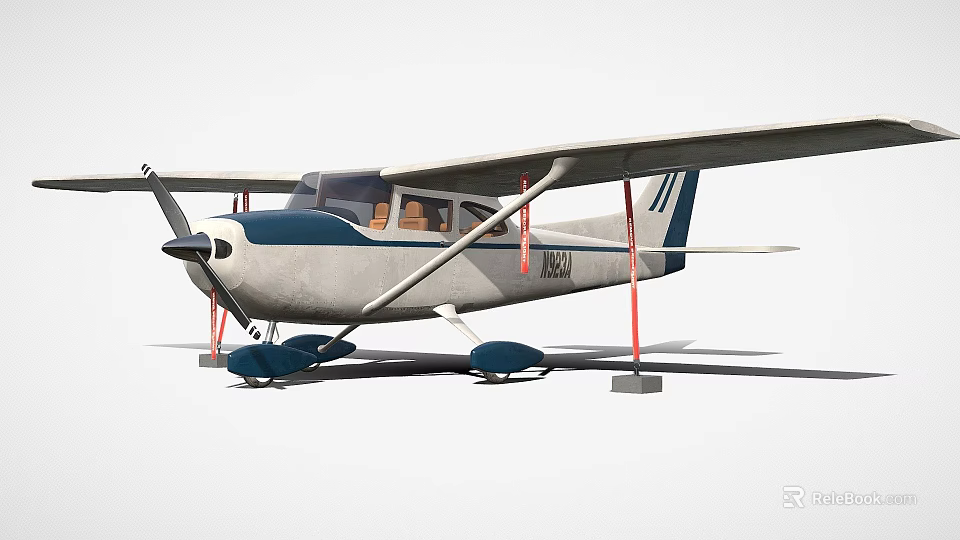 Small Gray And Blue Propeller Airplane With Double Wings Fixed Landing Gear And Cockpit Windows 3d model 
